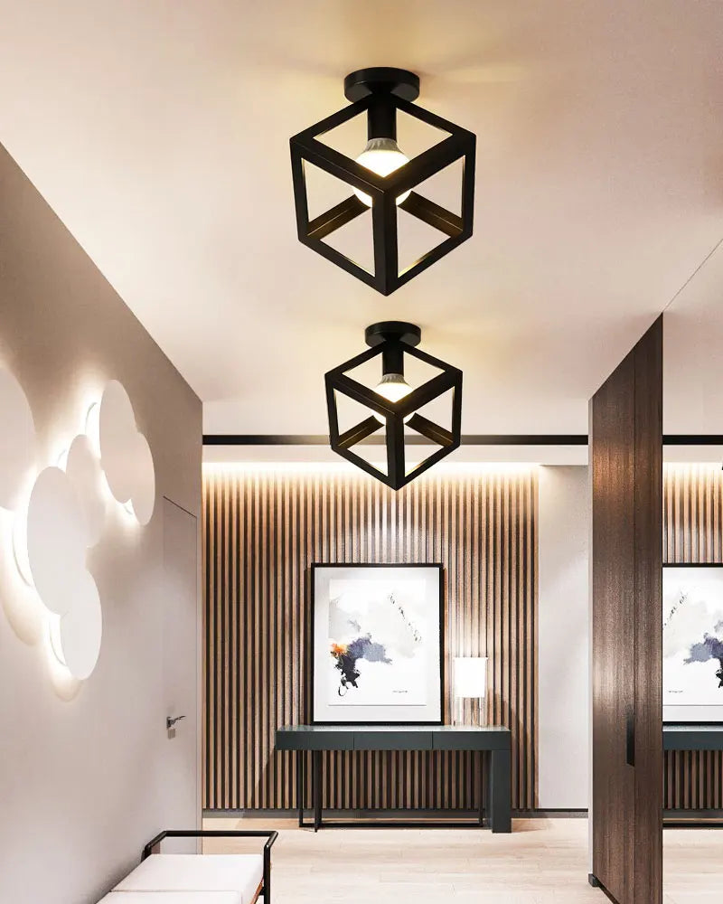 Ceiling Lights Ceiling Lamps For Corridor Foyer Aisle Black Metal Indoor Cage Chandelier Lighting for Home