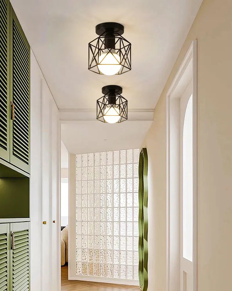Ceiling Lights Ceiling Lamps For Corridor Foyer Aisle Black Metal Indoor Cage Chandelier Lighting for Home
