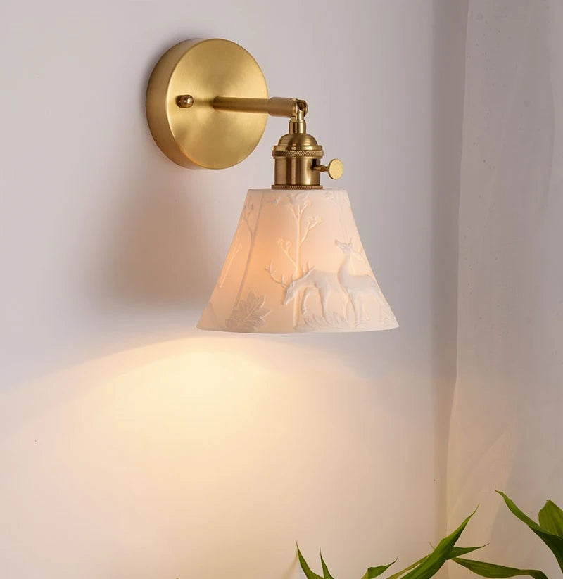 Elk Ceramic Lampshade LED Wall Lamps Sconce Copper Pull Chain Bedroom Bathroom Mirror Light Nordic Modern Lighting Lampara Pared