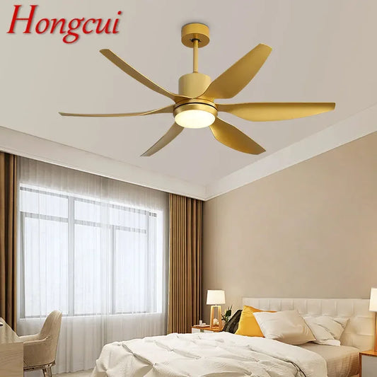 Hongcui American Ceiling Fan Light Contemporary Creative LED Lamp Gold With Remote Control for Home Living Room Bedroom Decor