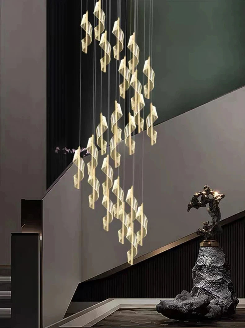 Modern LED Staircase Chandelier Living Room Villa Hall Light Luxury Long Line Spiral Duplex Building Nordic Simple Chandelier