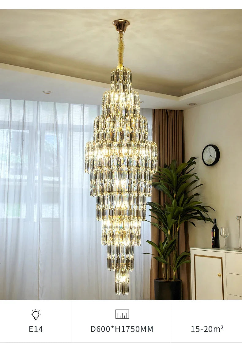 Duplex Building Chandelier Villa Living Room Crystal Lamp Hotel Luxury Chandelier High-end Spiral Staircase Long Chandelier