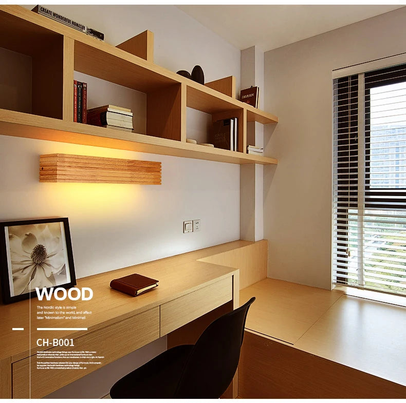 Modern Solid Wooden LED Wall Lamps Linear Nordic Corridor Bedroom Decoration Bathroom Mirror Indoor Lighting Home Living Room