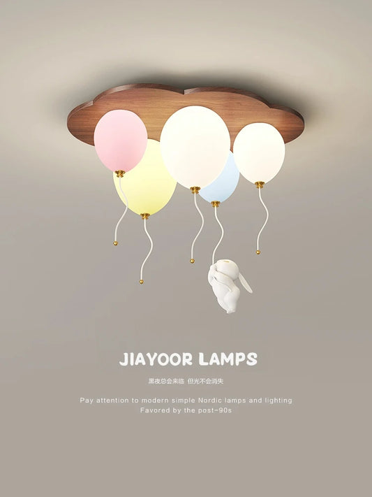 Modern Balloon LED Ceiling Lights Wooden For Children's Room Decoration Baby's Boy Girl Bedroom Lustre Creative Chandelier Lamp