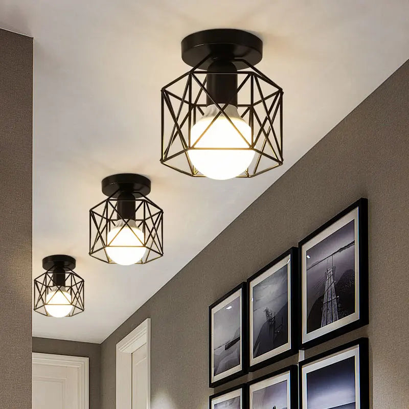 Ceiling Lights Ceiling Lamps For Corridor Foyer Aisle Black Metal Indoor Cage Chandelier Lighting for Home