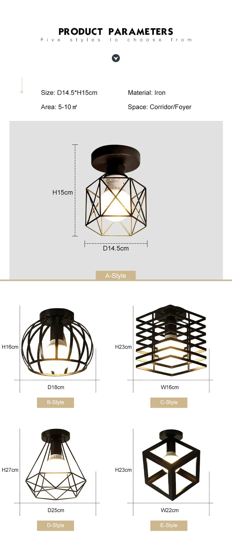 Ceiling Lights Ceiling Lamps For Corridor Foyer Aisle Black Metal Indoor Cage Chandelier Lighting for Home