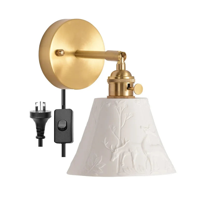 Elk Ceramic Lampshade LED Wall Lamps Sconce Copper Pull Chain Bedroom Bathroom Mirror Light Nordic Modern Lighting Lampara Pared