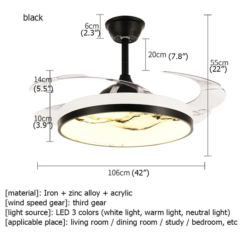 DLMH New Ceiling Fan Light Invisible Lamp With Remote Control Modern LED For Home 110V 240V