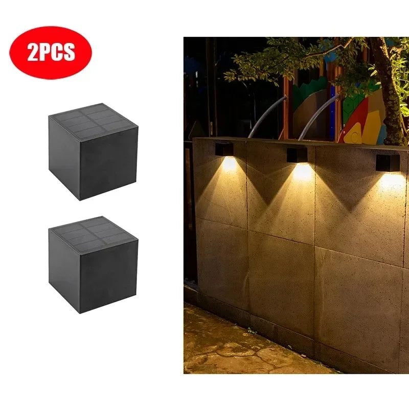 Outdoor Solar Wall Light 2 Lighting Modes Warm White/RGB Square Modern Solar Lights for House Porch Garden Patio Fence Decor