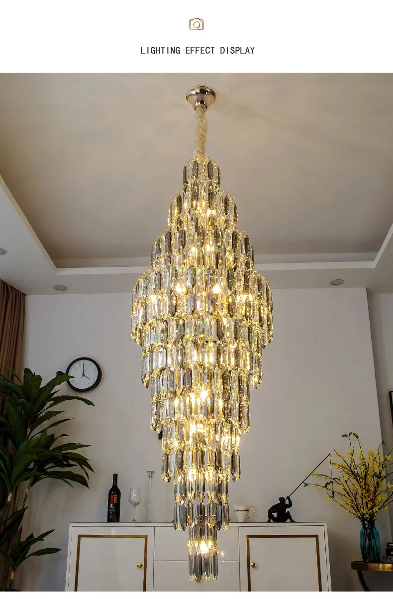 Duplex Building Chandelier Villa Living Room Crystal Lamp Hotel Luxury Chandelier High-end Spiral Staircase Long Chandelier