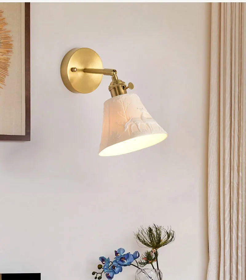 Elk Ceramic Lampshade LED Wall Lamps Sconce Copper Pull Chain Bedroom Bathroom Mirror Light Nordic Modern Lighting Lampara Pared