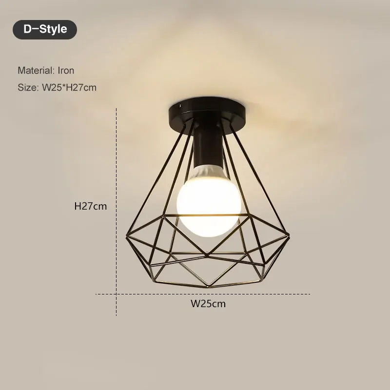 Ceiling Lights Ceiling Lamps For Corridor Foyer Aisle Black Metal Indoor Cage Chandelier Lighting for Home