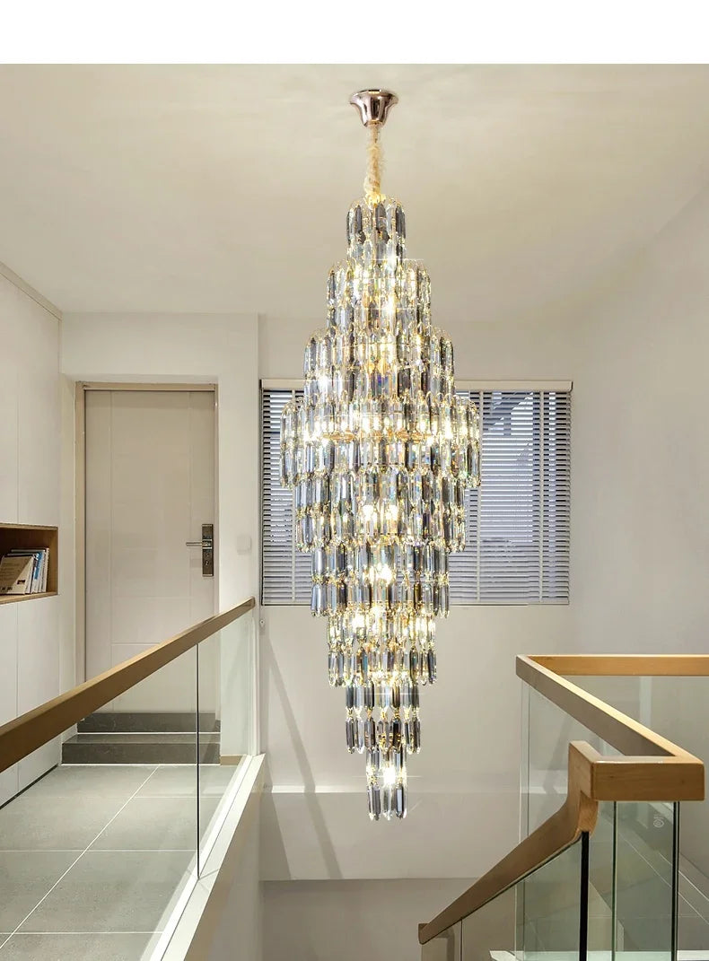 Duplex Building Chandelier Villa Living Room Crystal Lamp Hotel Luxury Chandelier High-end Spiral Staircase Long Chandelier