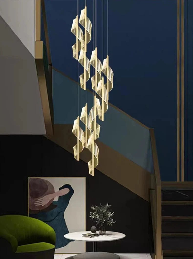 Modern LED Staircase Chandelier Living Room Villa Hall Light Luxury Long Line Spiral Duplex Building Nordic Simple Chandelier