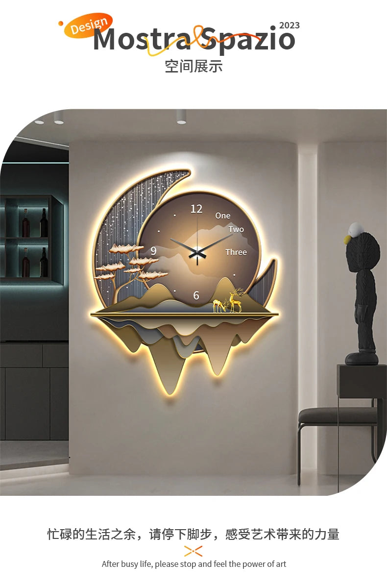 Luxury Light Creative Clock Wall Lamps Kitchen Table Decoration Painting Living Room Silent Background Lustre Home Mural Lights