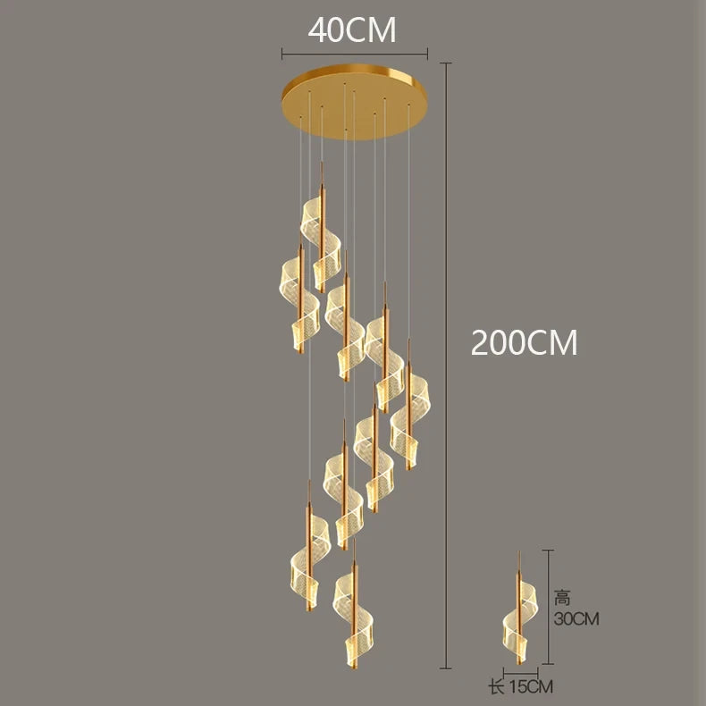 Modern LED Staircase Chandelier Living Room Villa Hall Light Luxury Long Line Spiral Duplex Building Nordic Simple Chandelier