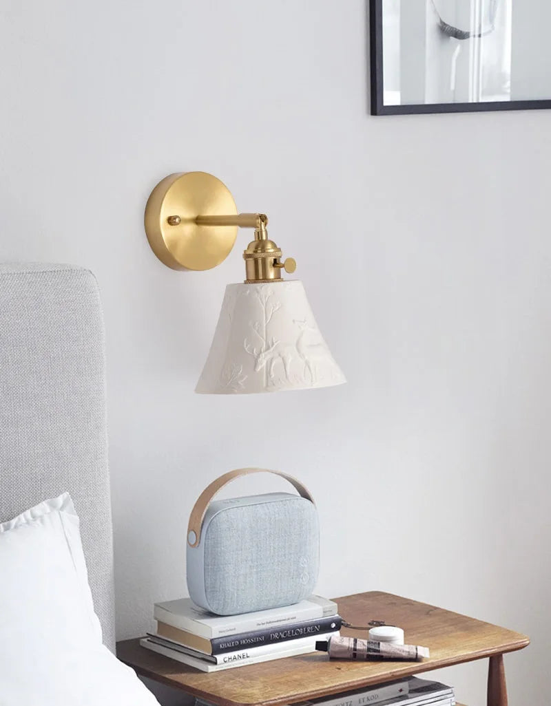 Elk Ceramic Lampshade LED Wall Lamps Sconce Copper Pull Chain Bedroom Bathroom Mirror Light Nordic Modern Lighting Lampara Pared