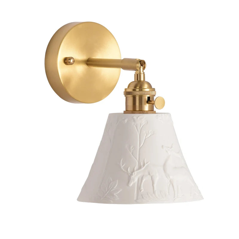 Elk Ceramic Lampshade LED Wall Lamps Sconce Copper Pull Chain Bedroom Bathroom Mirror Light Nordic Modern Lighting Lampara Pared