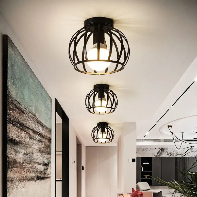 Ceiling Lights Ceiling Lamps For Corridor Foyer Aisle Black Metal Indoor Cage Chandelier Lighting for Home