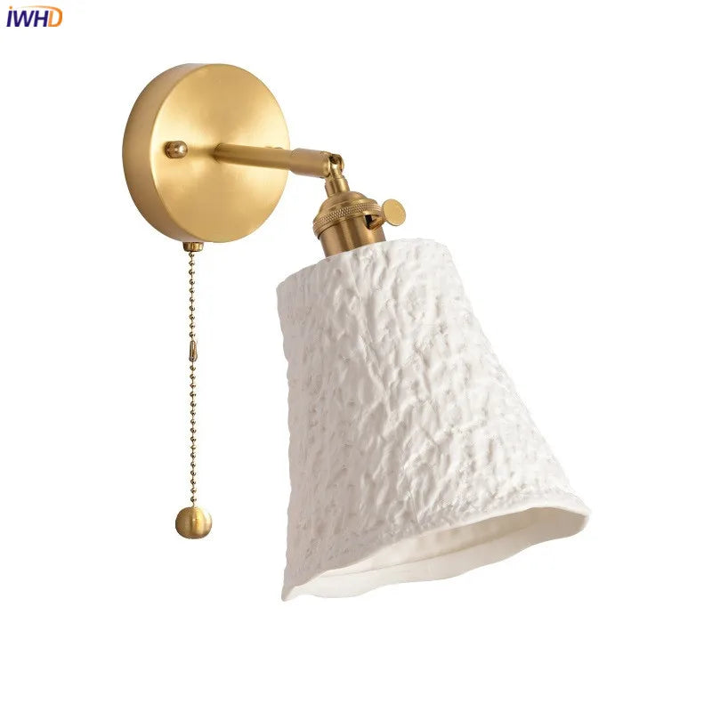 Elk Ceramic Lampshade LED Wall Lamps Sconce Copper Pull Chain Bedroom Bathroom Mirror Light Nordic Modern Lighting Lampara Pared