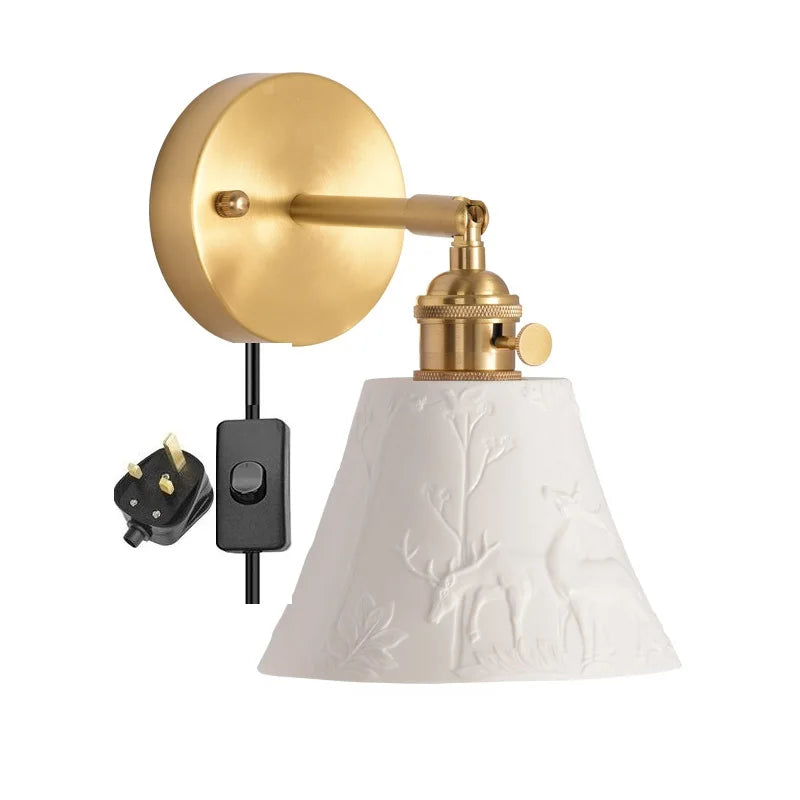 Elk Ceramic Lampshade LED Wall Lamps Sconce Copper Pull Chain Bedroom Bathroom Mirror Light Nordic Modern Lighting Lampara Pared