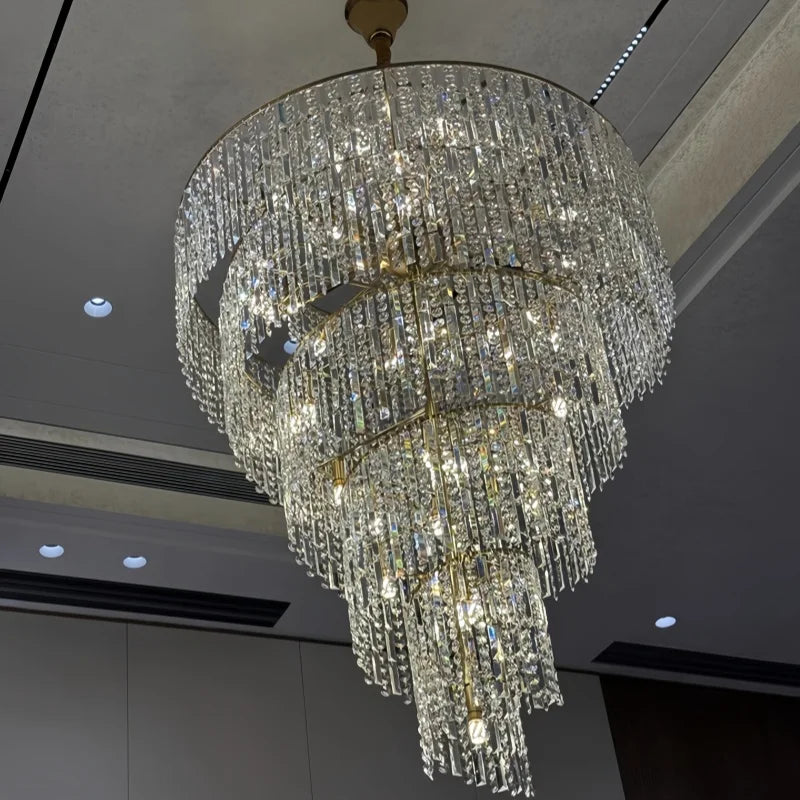 Villa Hollow Duplex Crystal Chandelier Hall Spiral Staircase Post-Modern Living Room Hotel Lobby Light Luxury Lighting Lamps