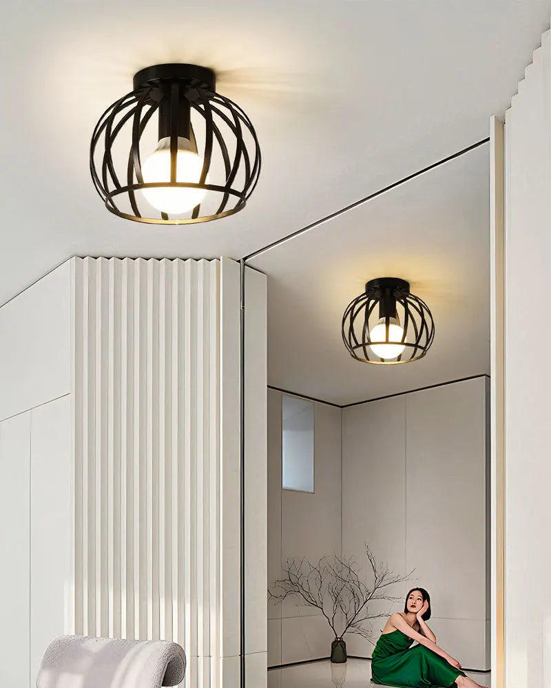 Ceiling Lights Ceiling Lamps For Corridor Foyer Aisle Black Metal Indoor Cage Chandelier Lighting for Home