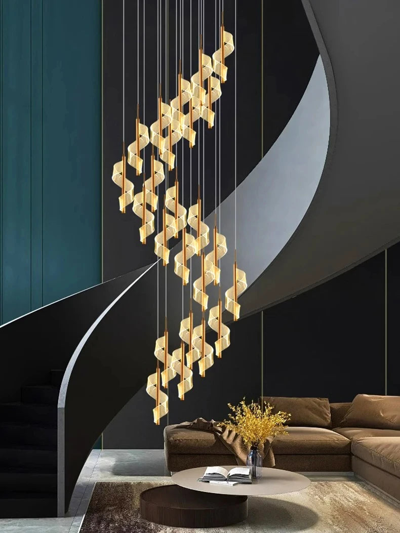 Modern LED Staircase Chandelier Living Room Villa Hall Light Luxury Long Line Spiral Duplex Building Nordic Simple Chandelier