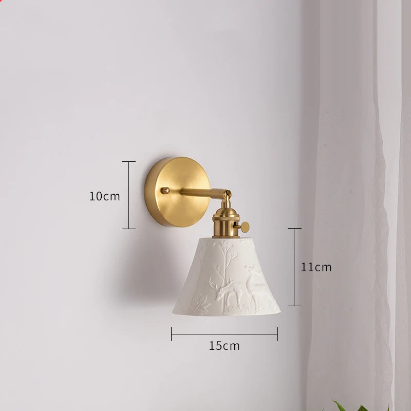 Elk Ceramic Lampshade LED Wall Lamps Sconce Copper Pull Chain Bedroom Bathroom Mirror Light Nordic Modern Lighting Lampara Pared