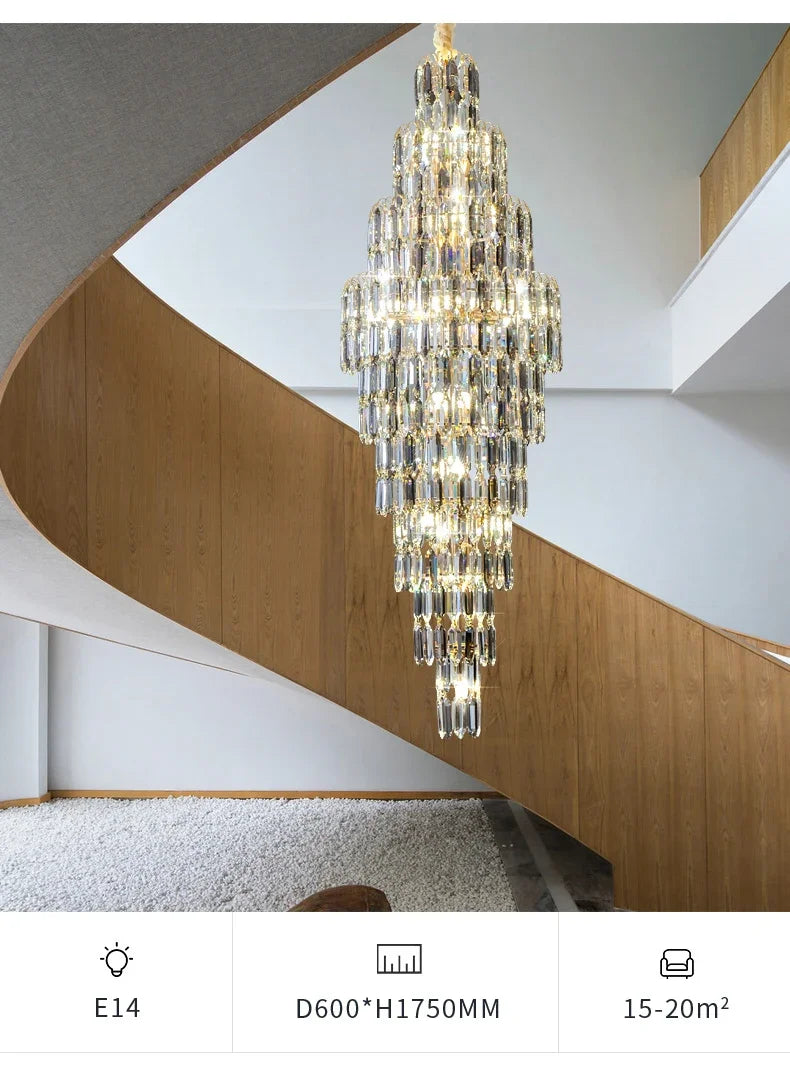 Duplex Building Chandelier Villa Living Room Crystal Lamp Hotel Luxury Chandelier High-end Spiral Staircase Long Chandelier