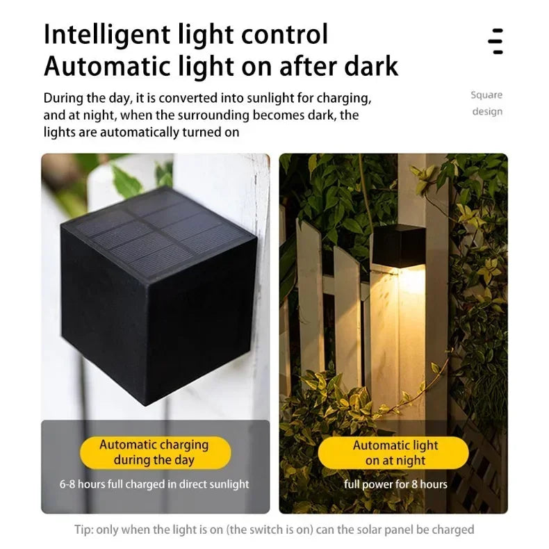 Outdoor Solar Wall Light 2 Lighting Modes Warm White/RGB Square Modern Solar Lights for House Porch Garden Patio Fence Decor