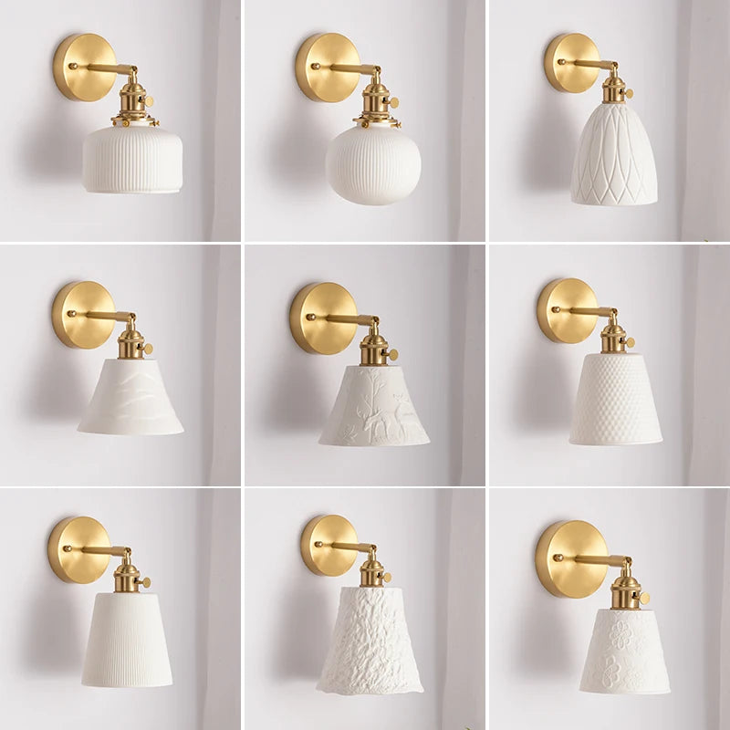 Elk Ceramic Lampshade LED Wall Lamps Sconce Copper Pull Chain Bedroom Bathroom Mirror Light Nordic Modern Lighting Lampara Pared