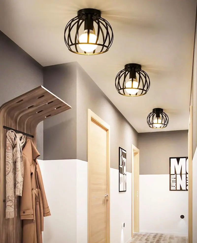 Ceiling Lights Ceiling Lamps For Corridor Foyer Aisle Black Metal Indoor Cage Chandelier Lighting for Home