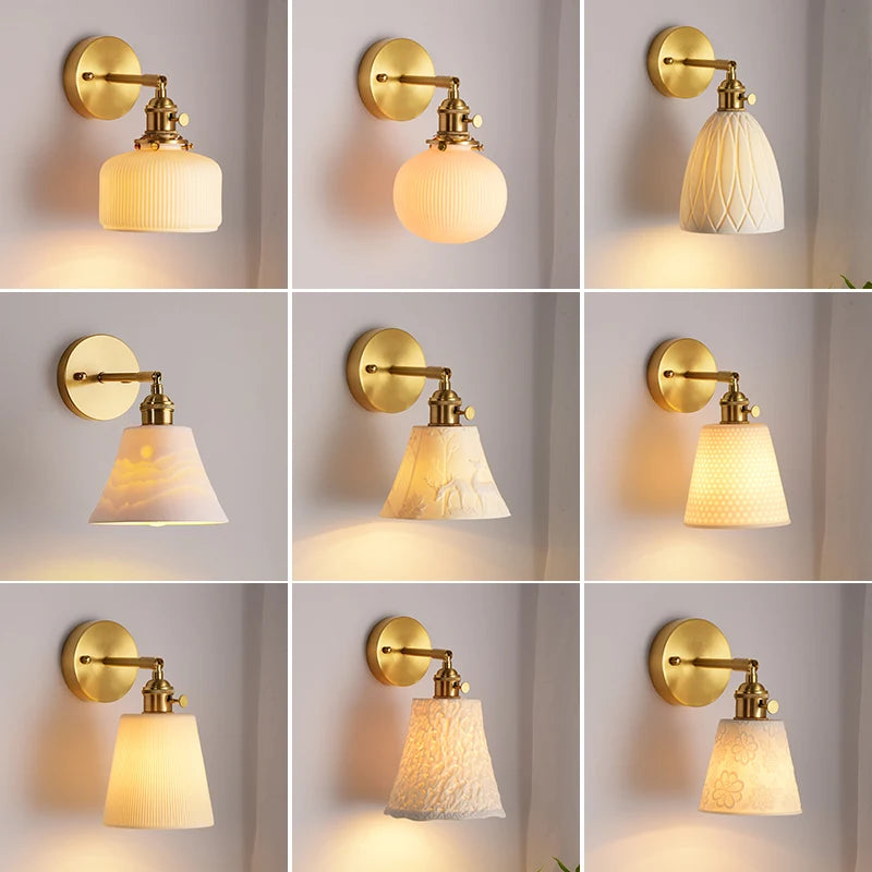 Elk Ceramic Lampshade LED Wall Lamps Sconce Copper Pull Chain Bedroom Bathroom Mirror Light Nordic Modern Lighting Lampara Pared
