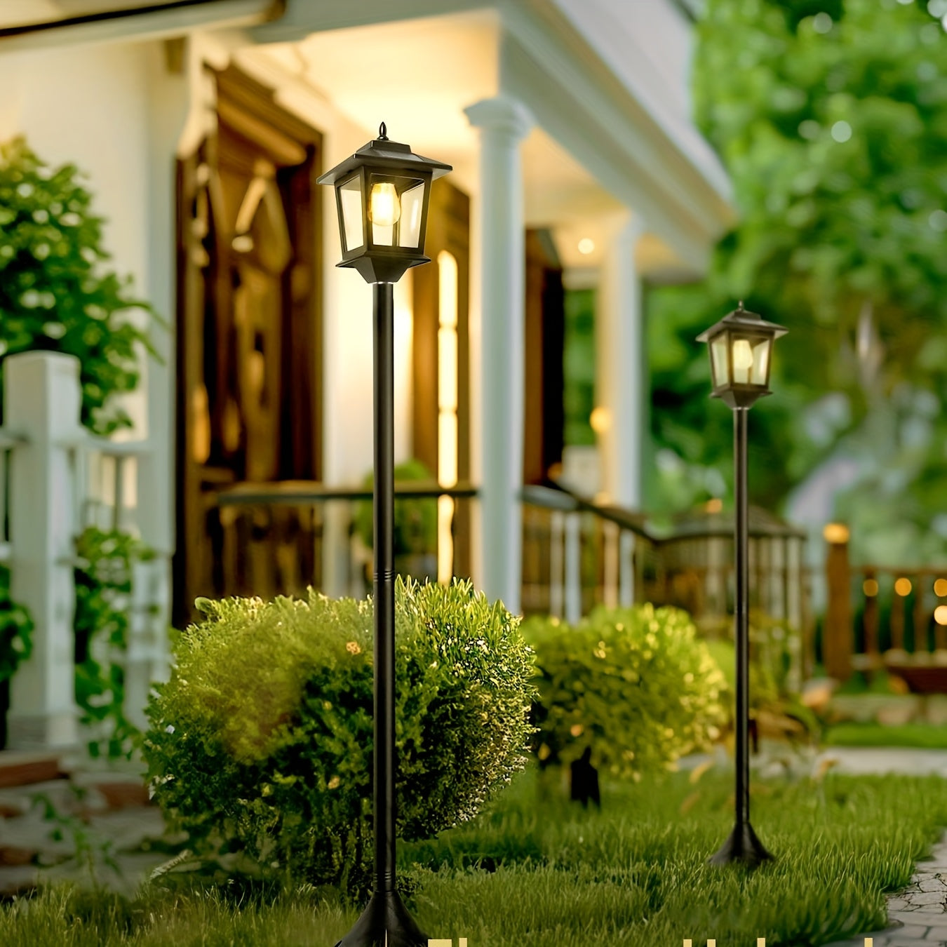 2-Pack Outdoor Solar Lamp Post Lights, Aluminum Floor Lamps for Garden, Yard & Pathway with Warm White Front/Back Door Lighting, Solar Lamp Post Outdoor, Solar Post Lights, Solar Lights for Outside, Solar Fence Post Lights, S