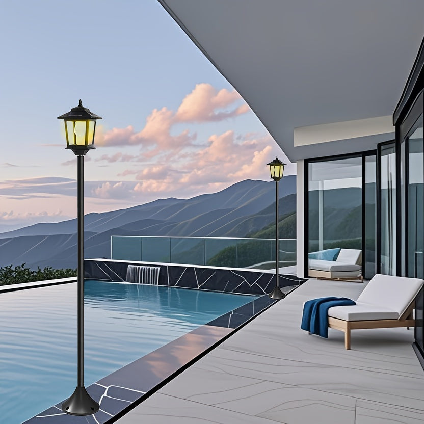 2-Pack Outdoor Solar Lamp Post Lights, Aluminum Floor Lamps for Garden, Yard & Pathway with Warm White Front/Back Door Lighting, Solar Lamp Post Outdoor, Solar Post Lights, Solar Lights for Outside, Solar Fence Post Lights, S