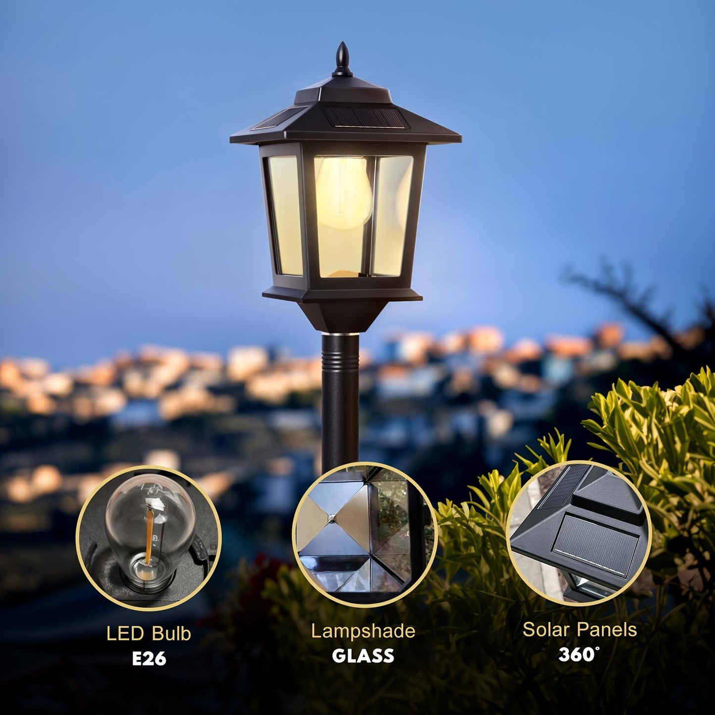 2-Pack Outdoor Solar Lamp Post Lights, Aluminum Floor Lamps for Garden, Yard & Pathway with Warm White Front/Back Door Lighting, Solar Lamp Post Outdoor, Solar Post Lights, Solar Lights for Outside, Solar Fence Post Lights, S